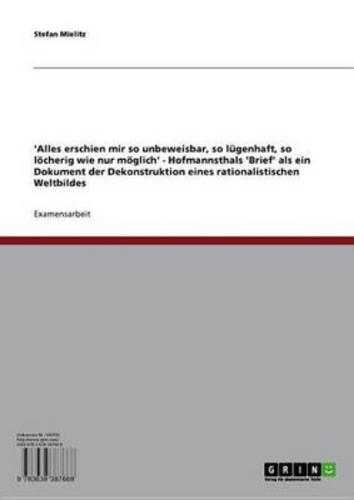 Picture of 'Alles Erschien Mir So Unbeweisbar, So L Genhaft,